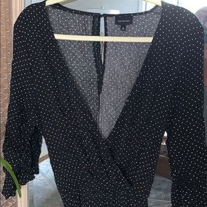 Black and white polka dot romper